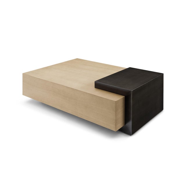 Modern Oak and Bronze Cocktail table designed by Greg Sheres; "Cadiz". The Cadiz cocktail table is our first accent table...