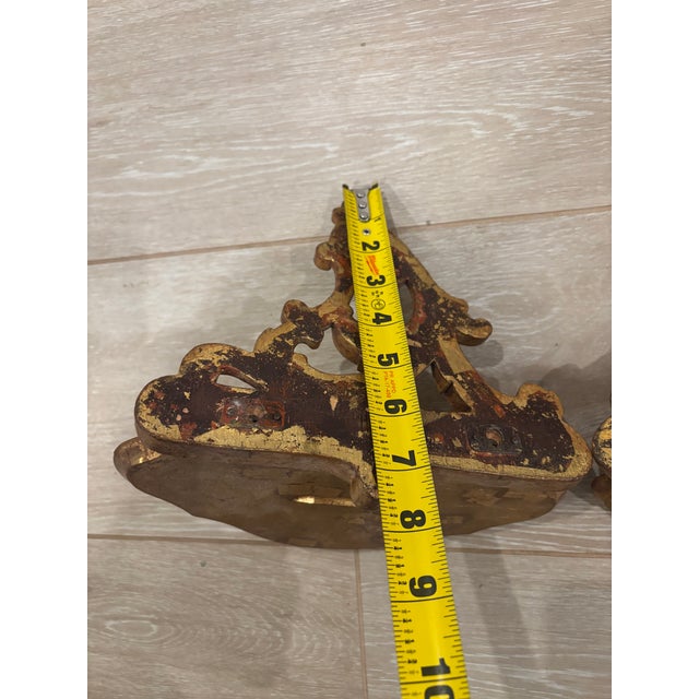 Vintage Italian Florentine Gilt Wall Shelves | Rococo Style Gold Carved Wood Brackets | Hollywood Regency Decor | Pair For Sale - Image 10 of 15