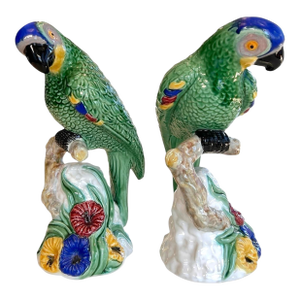 Vintage Bordallo Pinheiro Majolica Parrots - A Pair