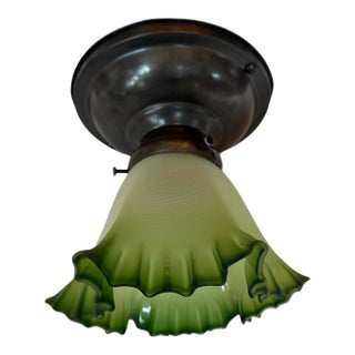 Early 20th Century Art Nouveau Green Fluted Ceiling Light Fixture For Sale