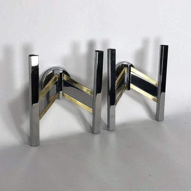 Large Brass & Chrome Sconces from Sciolari, 1970s, Set of 2 For Sale - Image 16 of 18