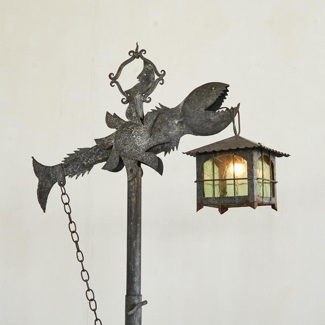 Brutalist Brutalist Fish Lantern Floor Lamp in Wrought Iron, 1960s For Sale - Image 3 of 15