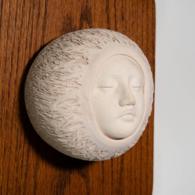 Late 20th Century Late 20th Century Fine Art Wall Sculpture of Face Within Circular Form on Wooden Plaque by Sergio Naduville For Sale - Image 5 of 12