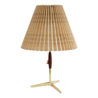 Vintage Tripod Table Lamp in Teak and Brass by Rupert Nikoll, 1960s For Sale
