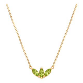 Natural Peridot Leaf Necklace | Green Gemstone Jewelry | Dainty Chain Necklace | August Birthstone Necklace Gifts For Sale