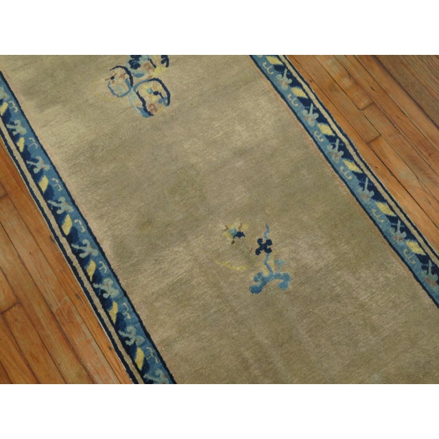 Long Beige Blue Chinese Runner, Early-20th Century - 3' x 19'3" For Sale - Image 4 of 6