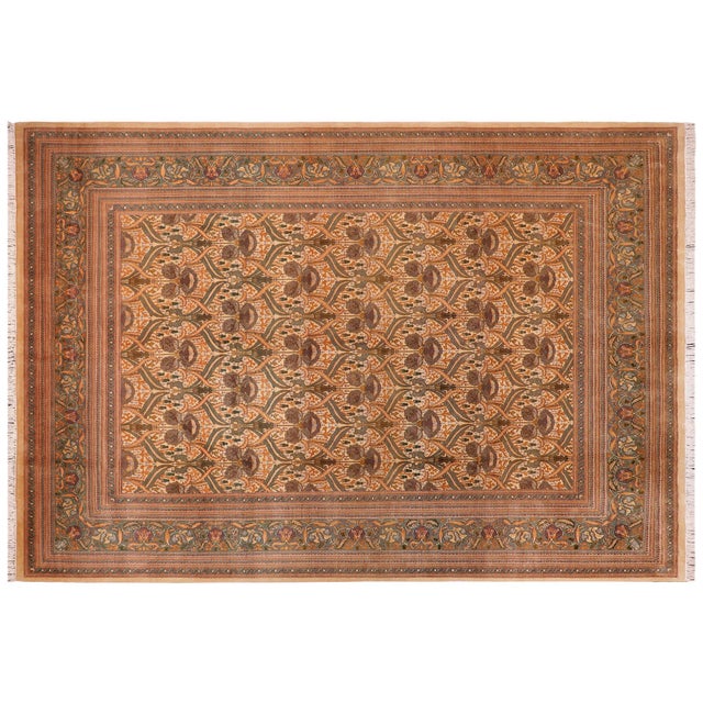 Beige Shabby Chic Floral 1990's Pak-Persian Ivory/Green Wool Rug - 9'3'' X 12'3'' For Sale - Image 8 of 9