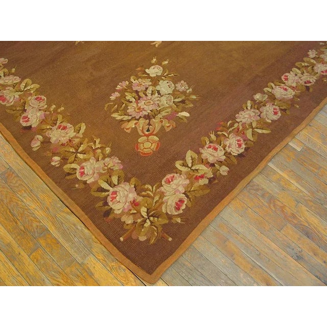 1830s Brown Floral Antique French Empire Aubusson Carpet 8' X 9'3" Flatweave Wool Rug For Sale - Image 9 of 9