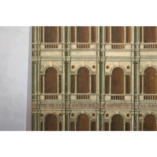 Hand-Painted Four-Panel Screen with Palladian Arch Motif in Tempera on Wood For Sale - Image 9 of 12