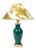 Emerald Green Fishtail Vase Lamp With Green Silk Ikat Shade For Sale