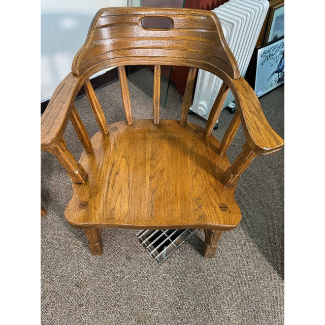 Mid 20th Century Set of 2 Chairs Ranch Oak Captains Armchairs For Sale - Image 9 of 9