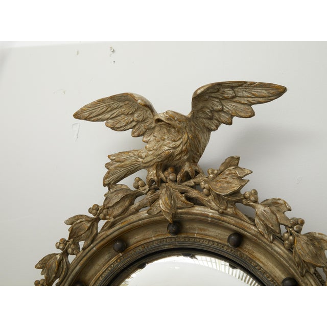 English English 1900s Silver Gilt Convex Girandole Bullseye Mirror with Eagle Motif For Sale - Image 3 of 9