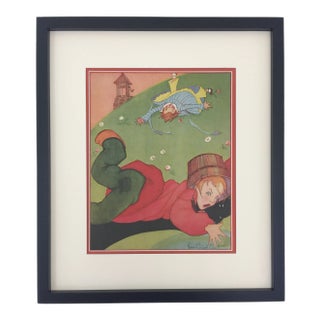 1930's Framed "Jack and Jill" Framed Nursery Rhyme Print by Fern Bisel Peat For Sale