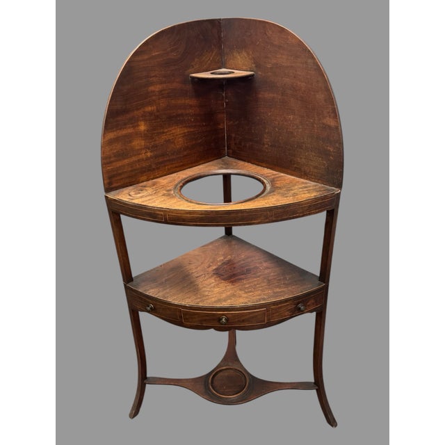Wood Antique Mahogany Corner Washstand Wash Stand Basin Cabinet W/ Drawer Shelf For Sale - Image 7 of 7