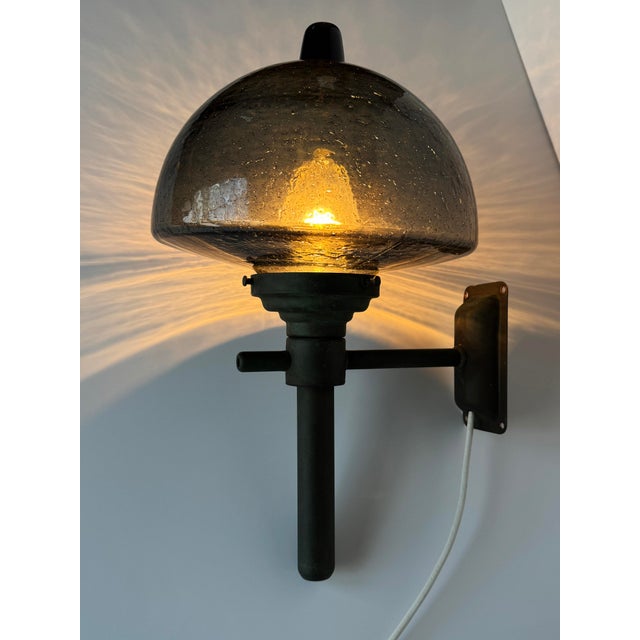 Vintage Danish Copper and Blue Glass Exterior Torch Light For Sale - Image 11 of 11