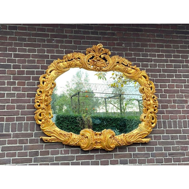1970s Italian Rococo Gold Beech Wall Mirror For Sale - Image 6 of 12