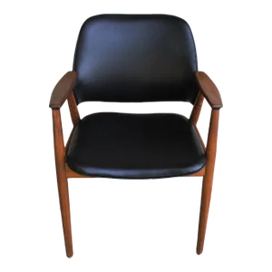Mid Century Modern Teak and Vinyl Arm Chair