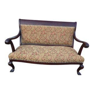 Antique French Carved Settee Love Seat Sofa Bench Empire Mahogany For Sale