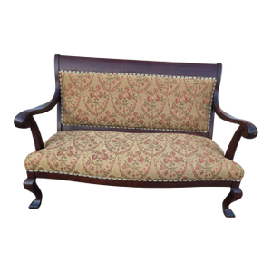 Antique French Carved Settee Love Seat Sofa Bench Empire Mahogany