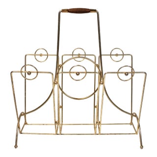 Vintage Mid Century Modern Brass Magazine Rack For Sale