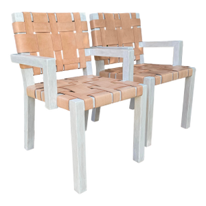 A Pair of Mid-Century Modern Leather Woven Chair by VKG