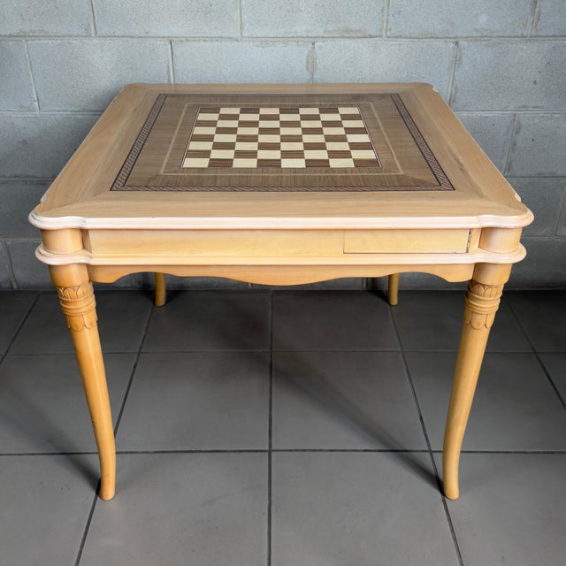 Vintage Light Wood Inlaid Game Table For Sale - Image 3 of 12