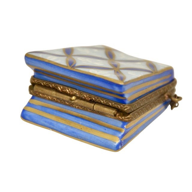 Limoges, France Limoges Blue & Gold Purse Trinket Box For Sale - Image 4 of 5