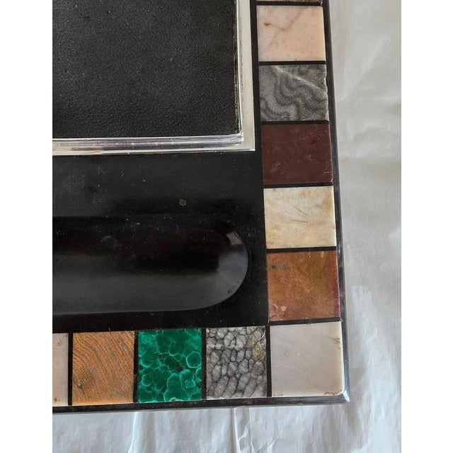 Antique Victorian Ashford Black Marble Pietra Dura Twin Inkwell Stand, 1865 For Sale - Image 12 of 18