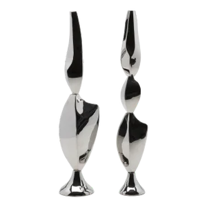 Pair of Modern Abstract Sculptures in Polished Steel by Patrick Coard Paris