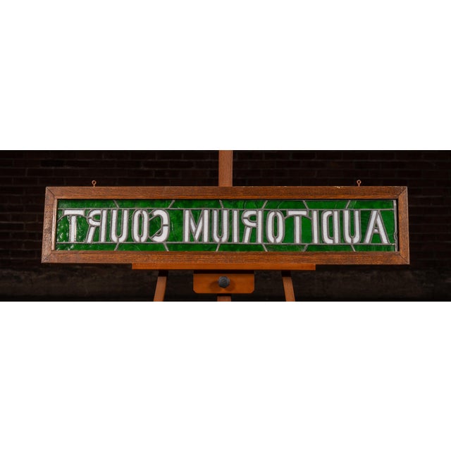 American Antique “Auditorium Court” Stained Glass Transom Sign For Sale - Image 3 of 10