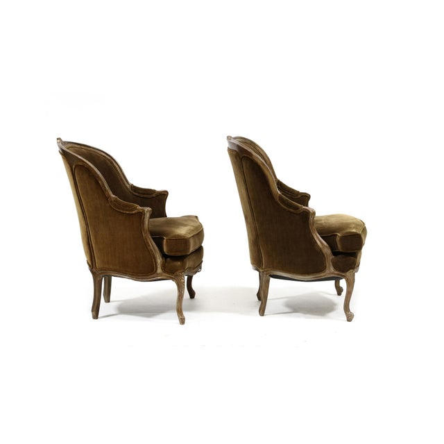 Late 20th Century Late 20th Century Near Pair of Louis XV Style Carved Bergeres and Ottoman For Sale - Image 5 of 6