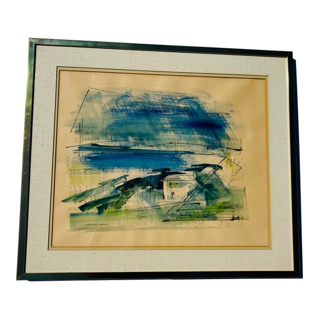 Mid Century Watercolor Signed Birdsey For Sale