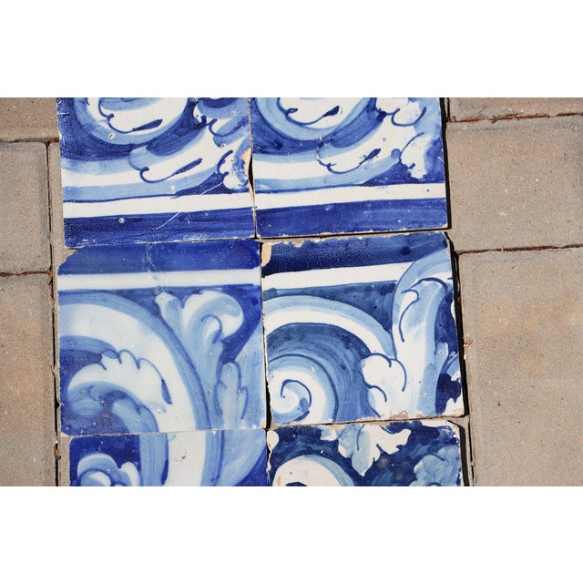 18th Century Antique 18th Century Portuguese Blue & White Rococo Scroll Tiles, Baroque Period, Set of 8 For Sale - Image 5 of 8