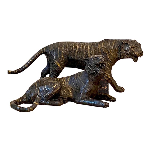 1980s Maitland Smith Bronze Tiger Sculptures - a Pair (2) For Sale
