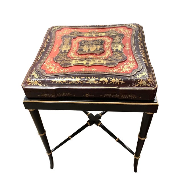 Mid 19th Century 19th Century China Trade Gilt Lacquer Box Table For Sale - Image 5 of 7