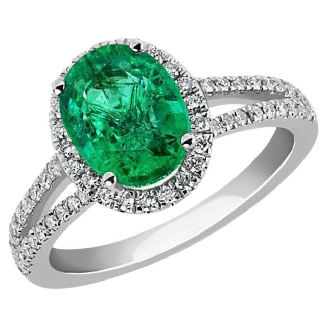 2.5 Carat Oval Natural Zambian Emerald & 2 ct Diamond Ring 14 Karat White Gold For Sale - Image 15 of 18