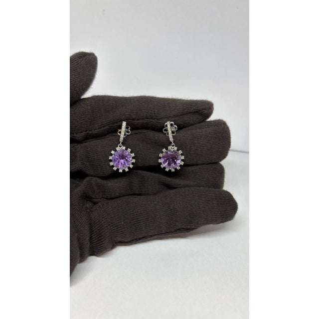 Natural Amethyst 6.06cts & Diamond 0.41cts Earring in 14k Gold For Sale - Image 4 of 8