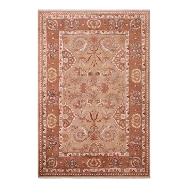 Boho Chic Ziegler Tan Brown Hand-Knotted Wool Rug - 6'1'' X 9'0'' For Sale