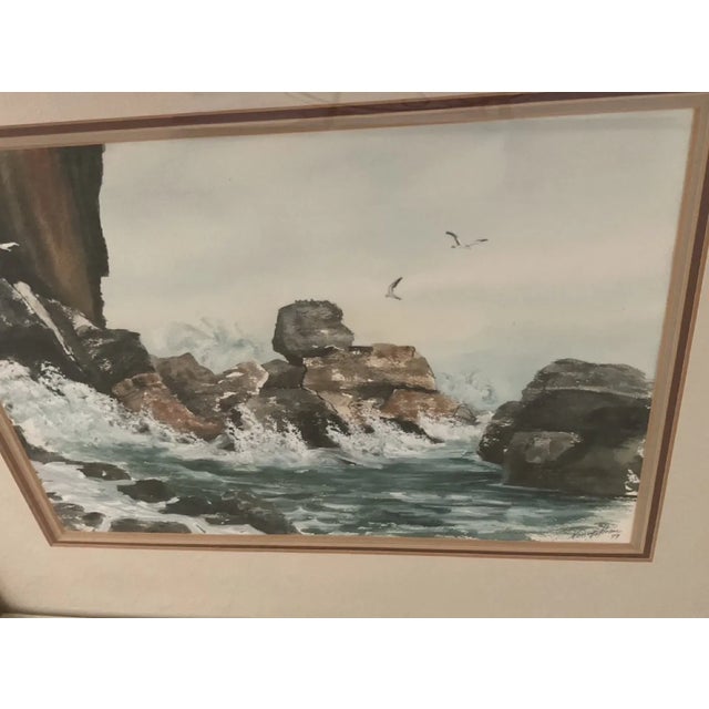Vintage Nancy Moore Mfa Original Coastal Seascape Watercolor Painting – Signed 1979 For Sale - Image 4 of 6