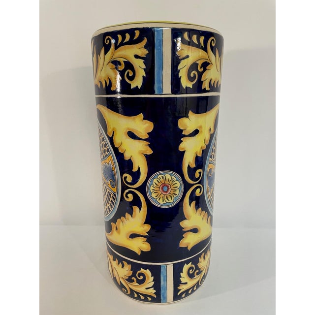 Vintage Mid 20th Century Italian Majolica Ceramic Umbrella Stick Stand For Sale - Image 6 of 14