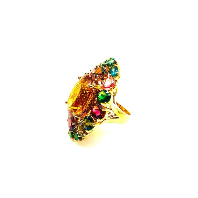 Bochic "Orient" Vintage Tourmaline & Orange Citrine Ring - 18K Gold & Silver For Sale - Image 4 of 18