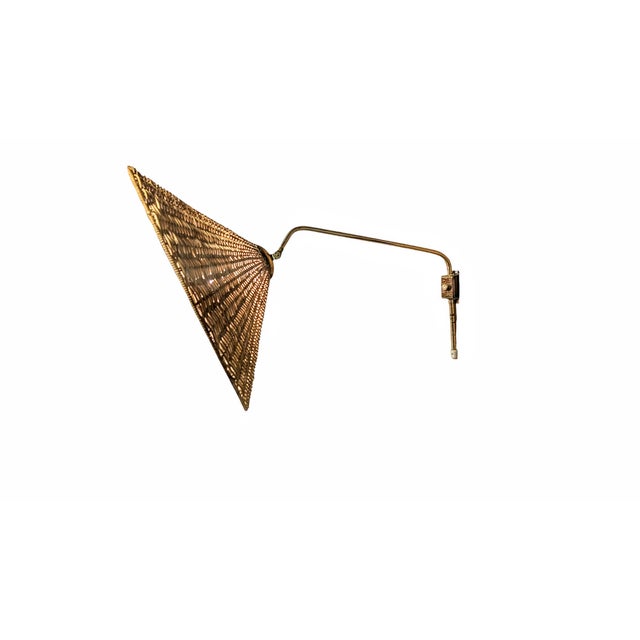 Vintage Finnish Brass and Rattan Wall Lamp by Valinte Oy, 1950s For Sale - Image 4 of 15