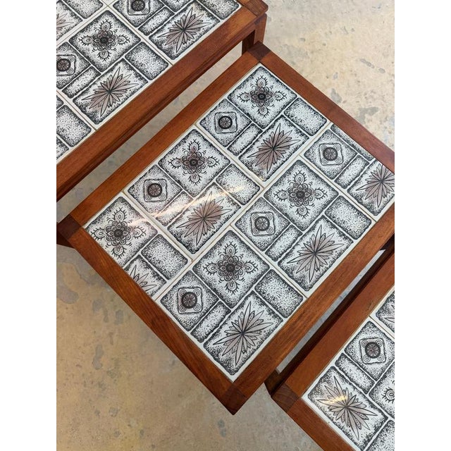 Wood Nesting Tables in Teak and Danish Tiles, Set of 3 For Sale - Image 7 of 11