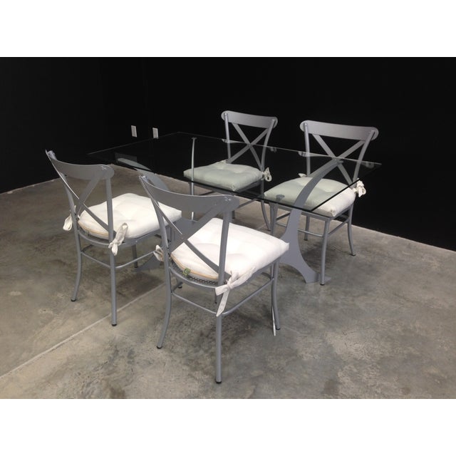 Industrial Metal & Glass Dining Set For Sale - Image 3 of 5