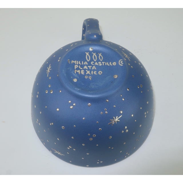 Blue Emilia Castillo Ceramic Pottery Celestial Cup & Saucer With Silver Overlay For Sale - Image 8 of 12