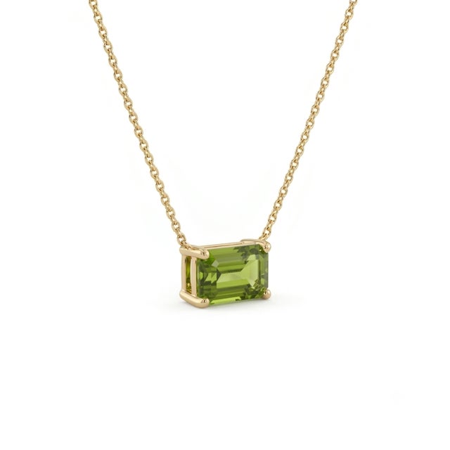 Contemporary Classic Peridot Emerald Cut Necklace | Dainty Gemstone Birthstone Necklace For Sale - Image 3 of 4