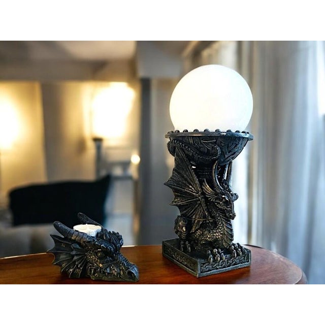 Black Resin Dragon Table Lamps with Candleholder, 1980s, Set of 2 For Sale - Image 17 of 17