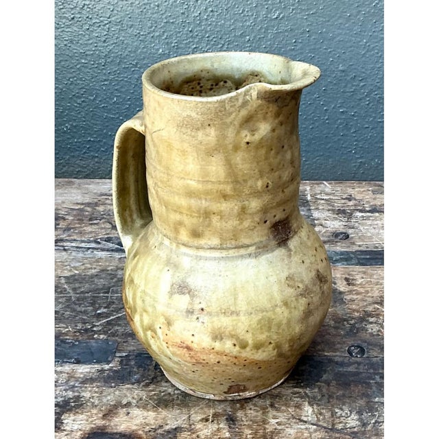 Vintage Handcrafted Beige Ceramic Jug For Sale - Image 9 of 12