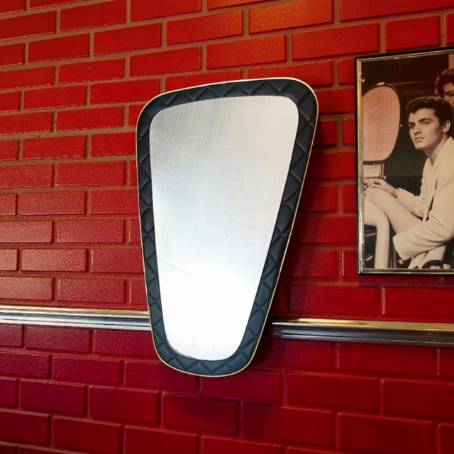 Vintage Black Quilted Vinyl Wall Mirror with Gilt Trim, 1950s For Sale - Image 6 of 8