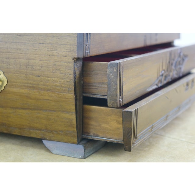 Late 20th Century Japanese Camphorwood Brass Okinawa Pagoda Jewelry Chest Box 17" For Sale - Image 14 of 18